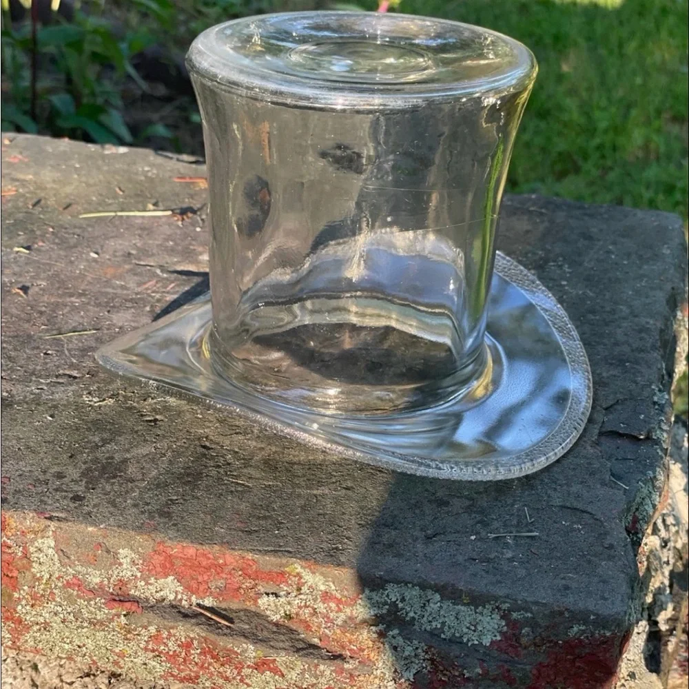 Vintage Clear Glass Top Hat Ice Bucket/Vase with Textured Rim.